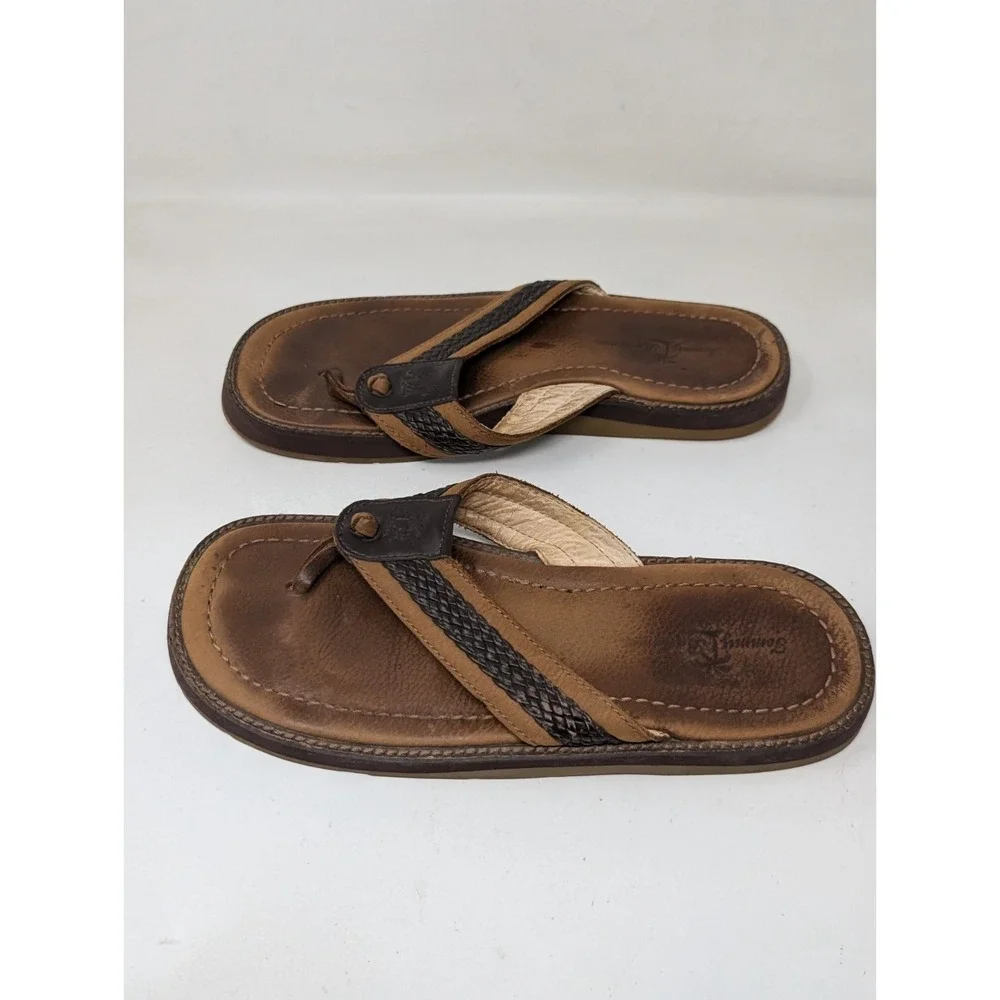 Tommy Bahama Anchors Away‎ Men's Size 9 Brown Braided Leather Sandals Flip Flops